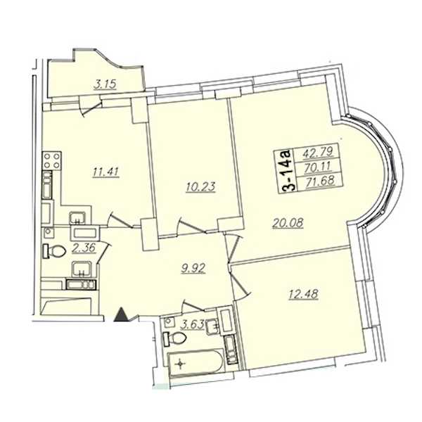 Трехкомнатная квартира в : площадь 71.69 м2 , этаж: 16 – купить в Санкт-Петербурге